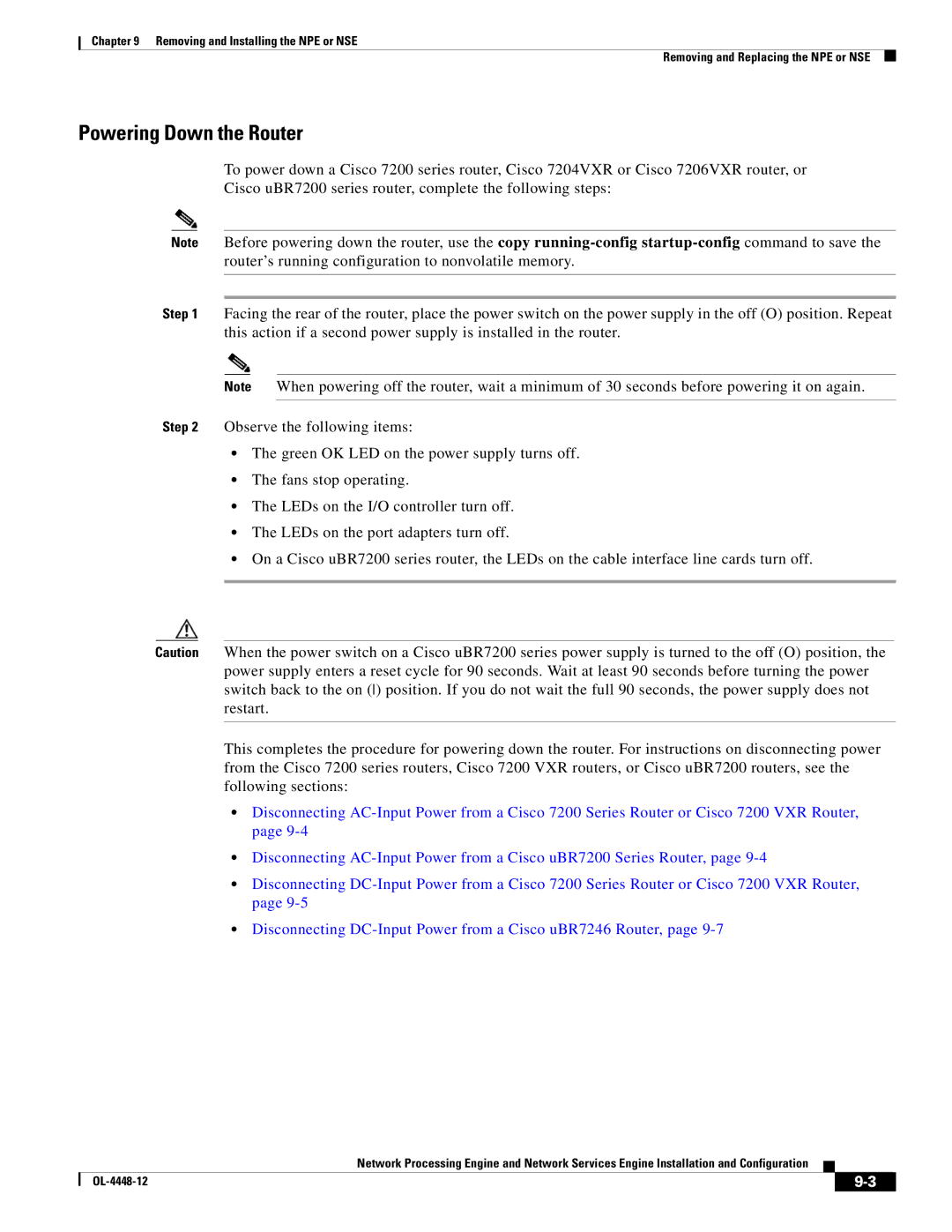 Cisco Systems NPE-175, NPE-225 manual Powering Down the Router 