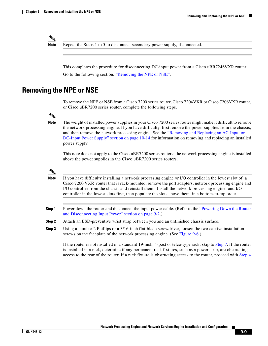 Cisco Systems NPE-175, NPE-225 manual Removing the NPE or NSE 