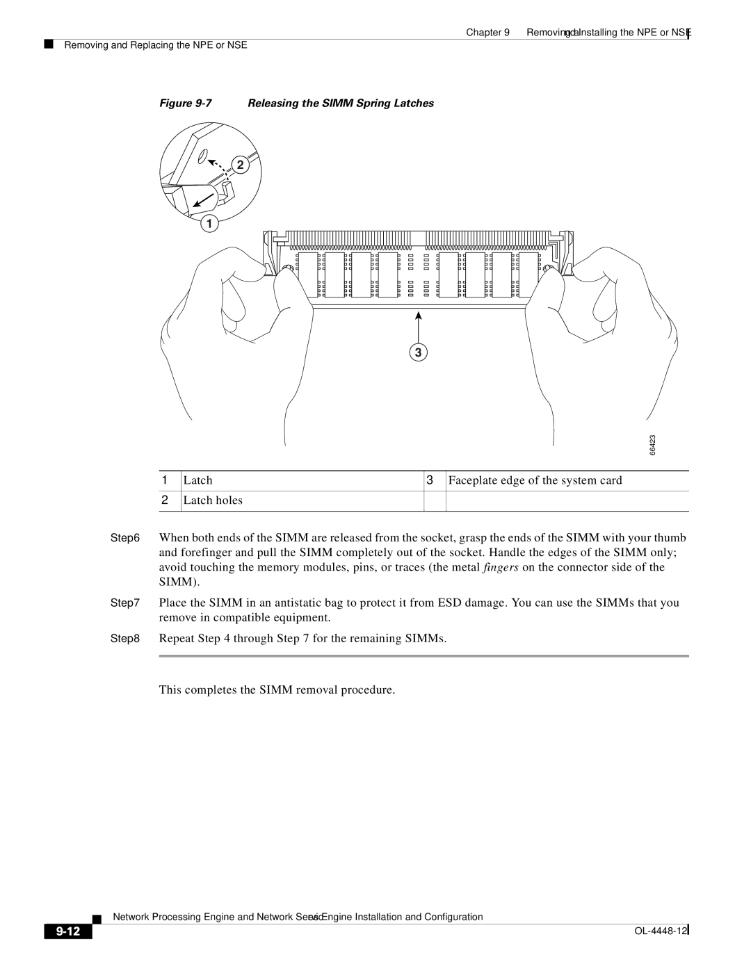 Cisco Systems NPE-225, NPE-175 manual Releasing the Simm Spring Latches 