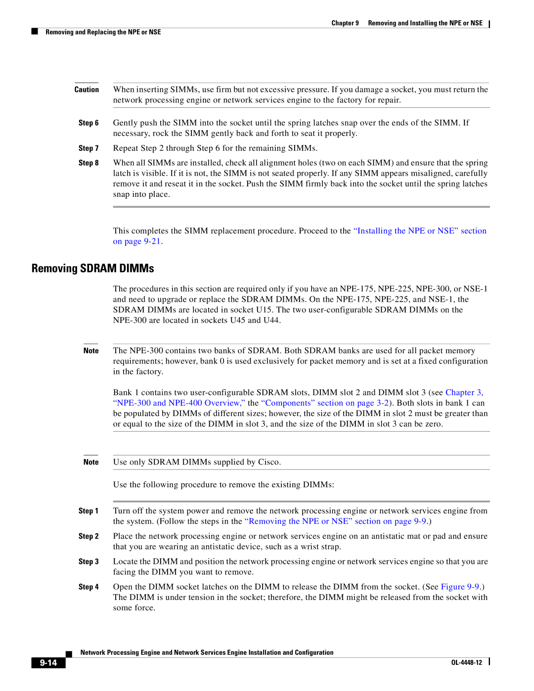 Cisco Systems NPE-225, NPE-175 manual Removing Sdram DIMMs 