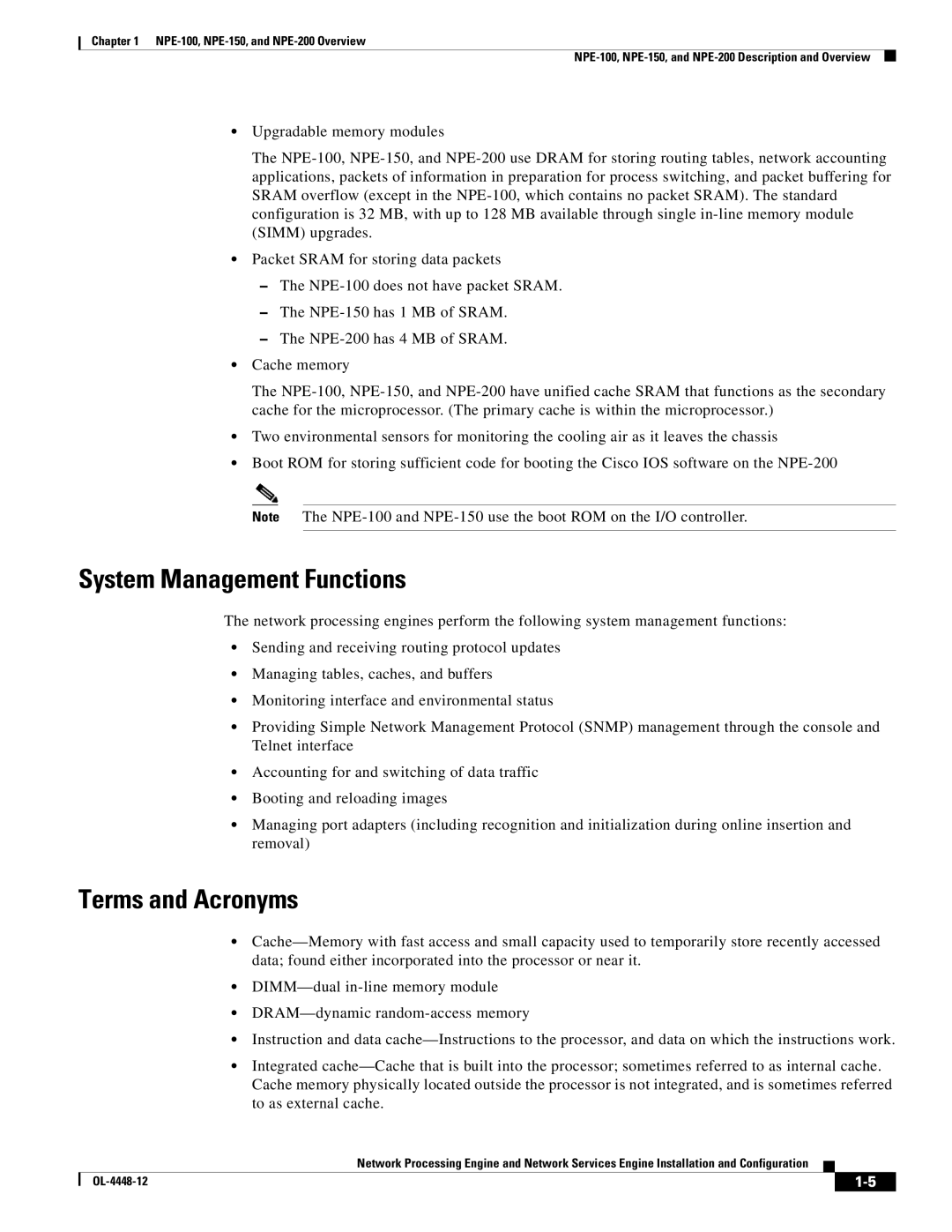 Cisco Systems NPE-175, NPE-225 manual System Management Functions, Terms and Acronyms 