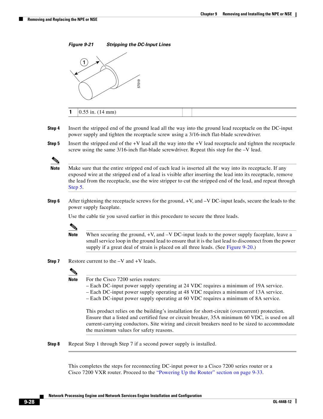 Cisco Systems NPE-225, NPE-175 manual Stripping the DC-Input Lines 