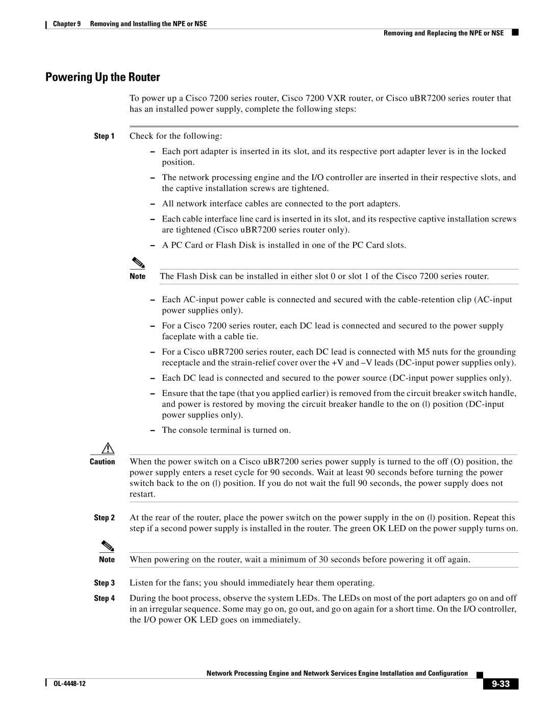 Cisco Systems NPE-175, NPE-225 manual Powering Up the Router 