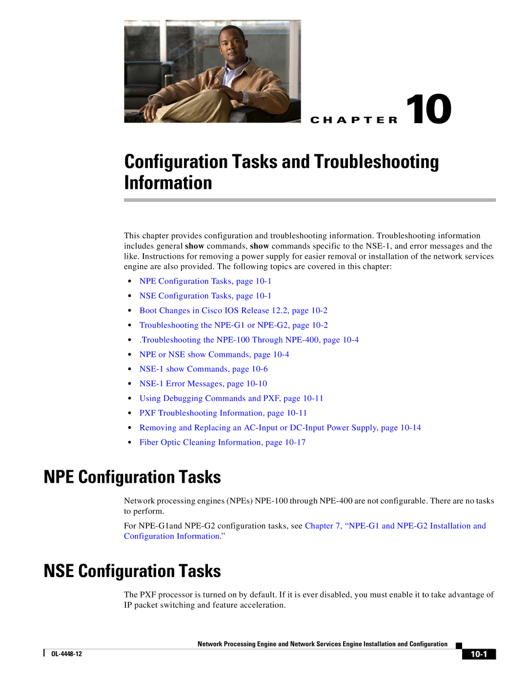 Cisco Systems NPE-175, NPE-225 manual NPE Configuration Tasks, NSE Configuration Tasks, 10-1 