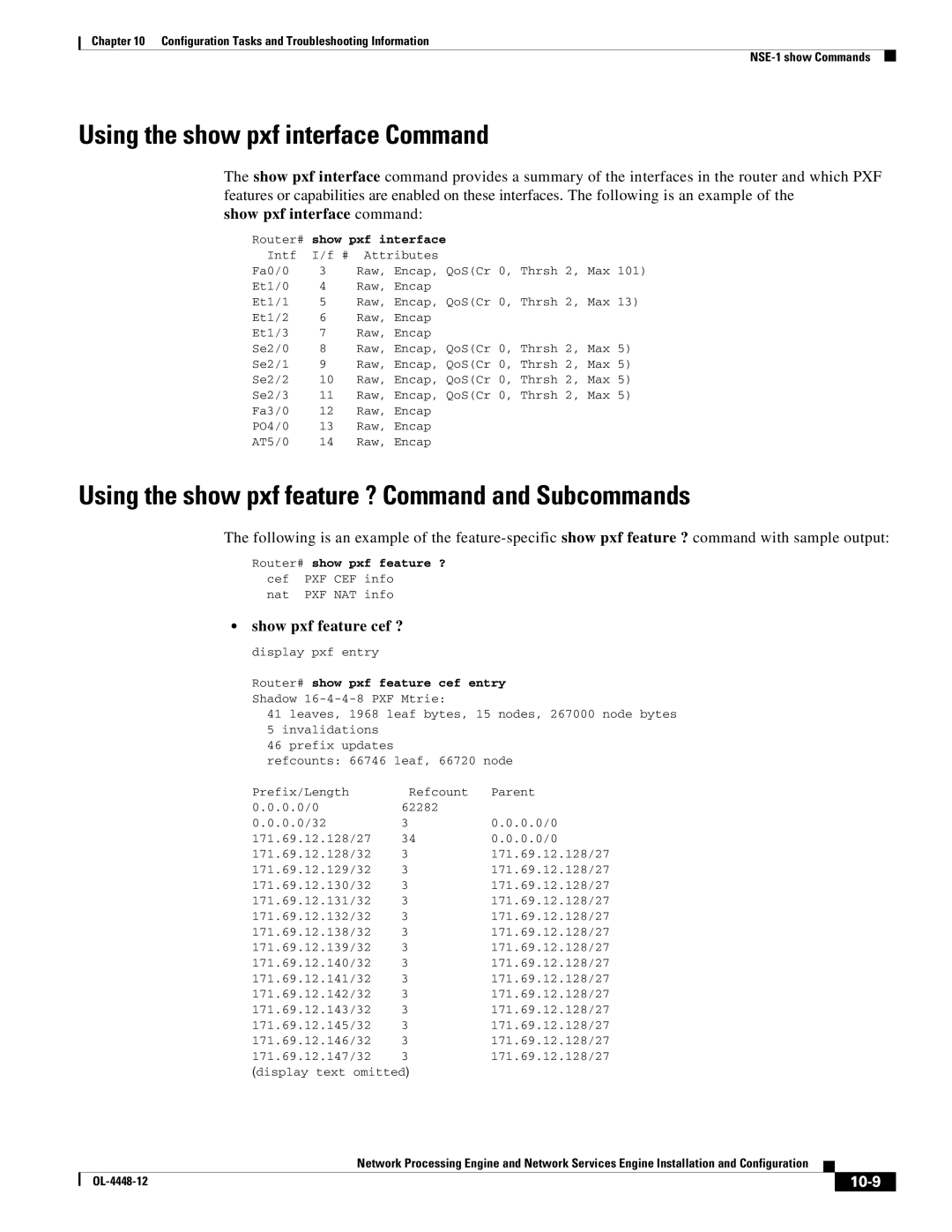 Cisco Systems NPE-175 Using the show pxf interface Command, Using the show pxf feature ? Command and Subcommands, 10-9 