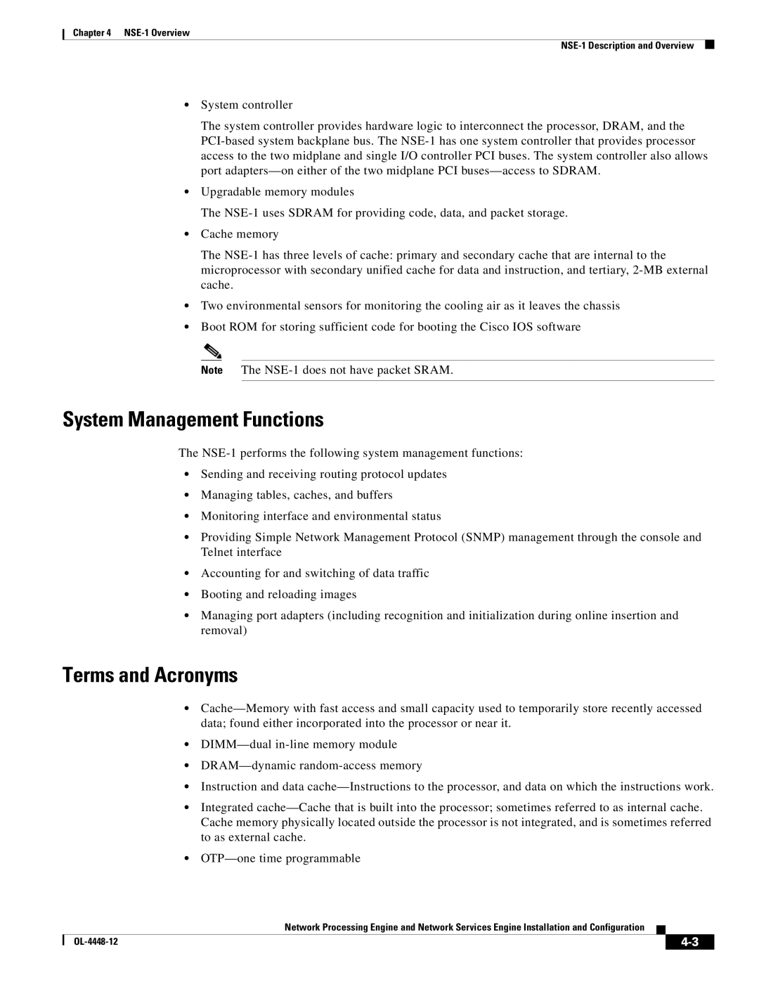 Cisco Systems NPE-175, NPE-225 manual System Management Functions 