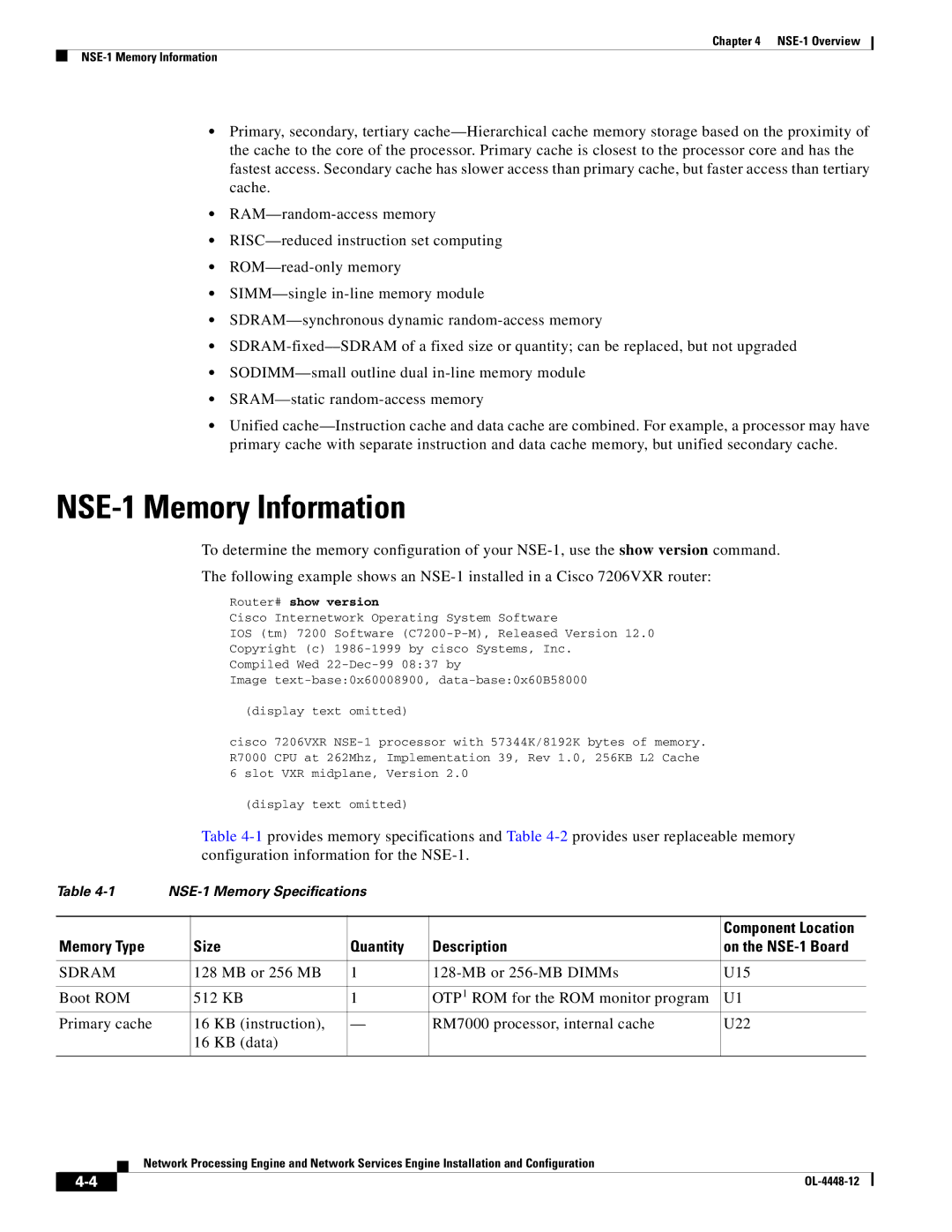 Cisco Systems NPE-225, NPE-175 manual NSE-1 Memory Information, Router# show version 