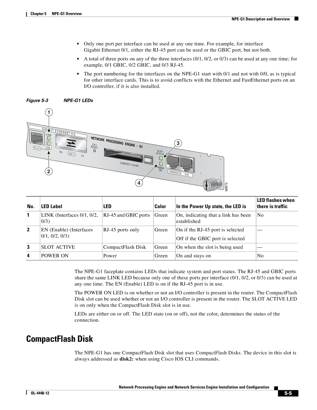 Cisco Systems NPE-175, NPE-225 manual CompactFlash Disk, LED Label, Color, There is traffic 