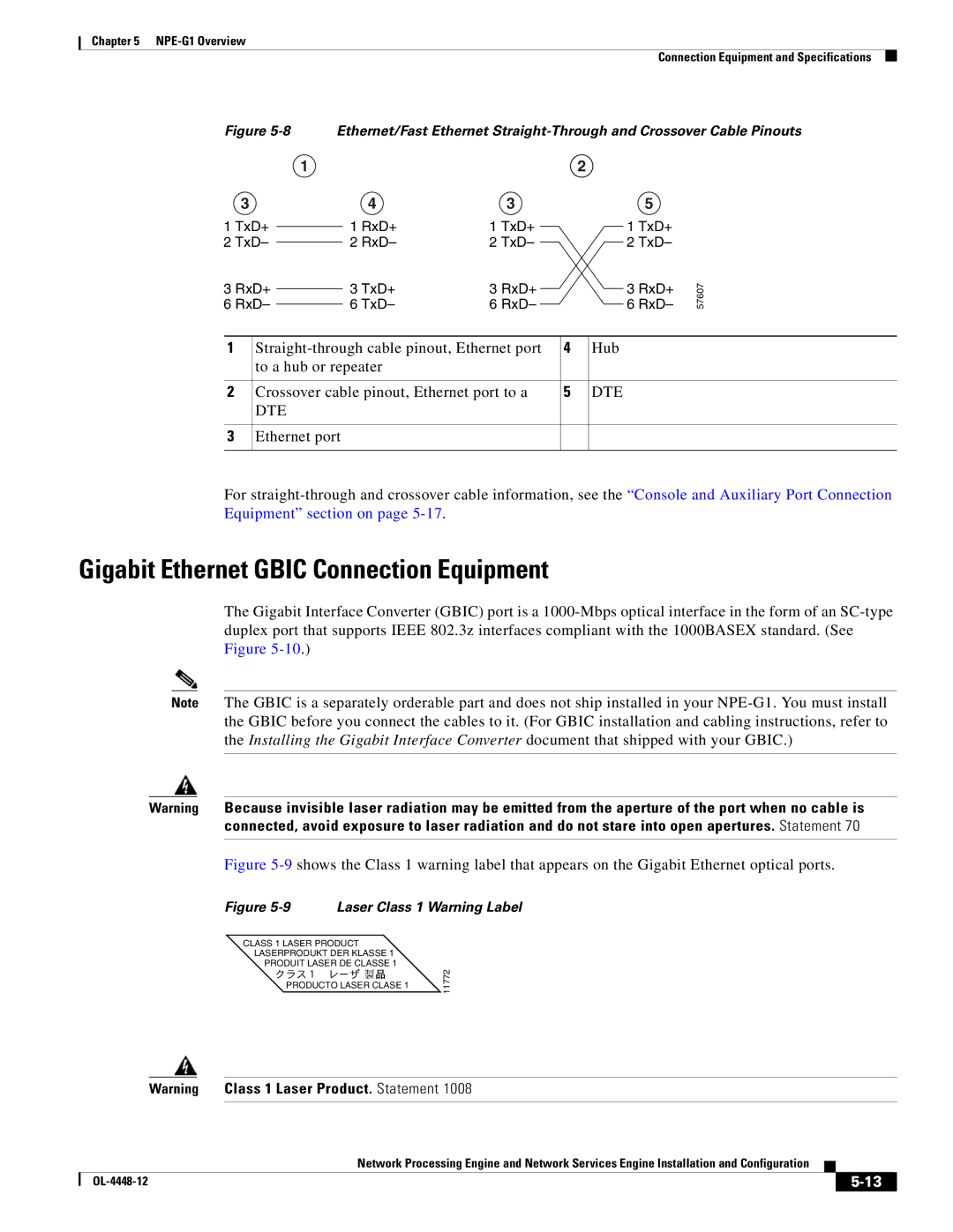 Cisco Systems NPE-175, NPE-225 manual Gigabit Ethernet Gbic Connection Equipment, Dte 