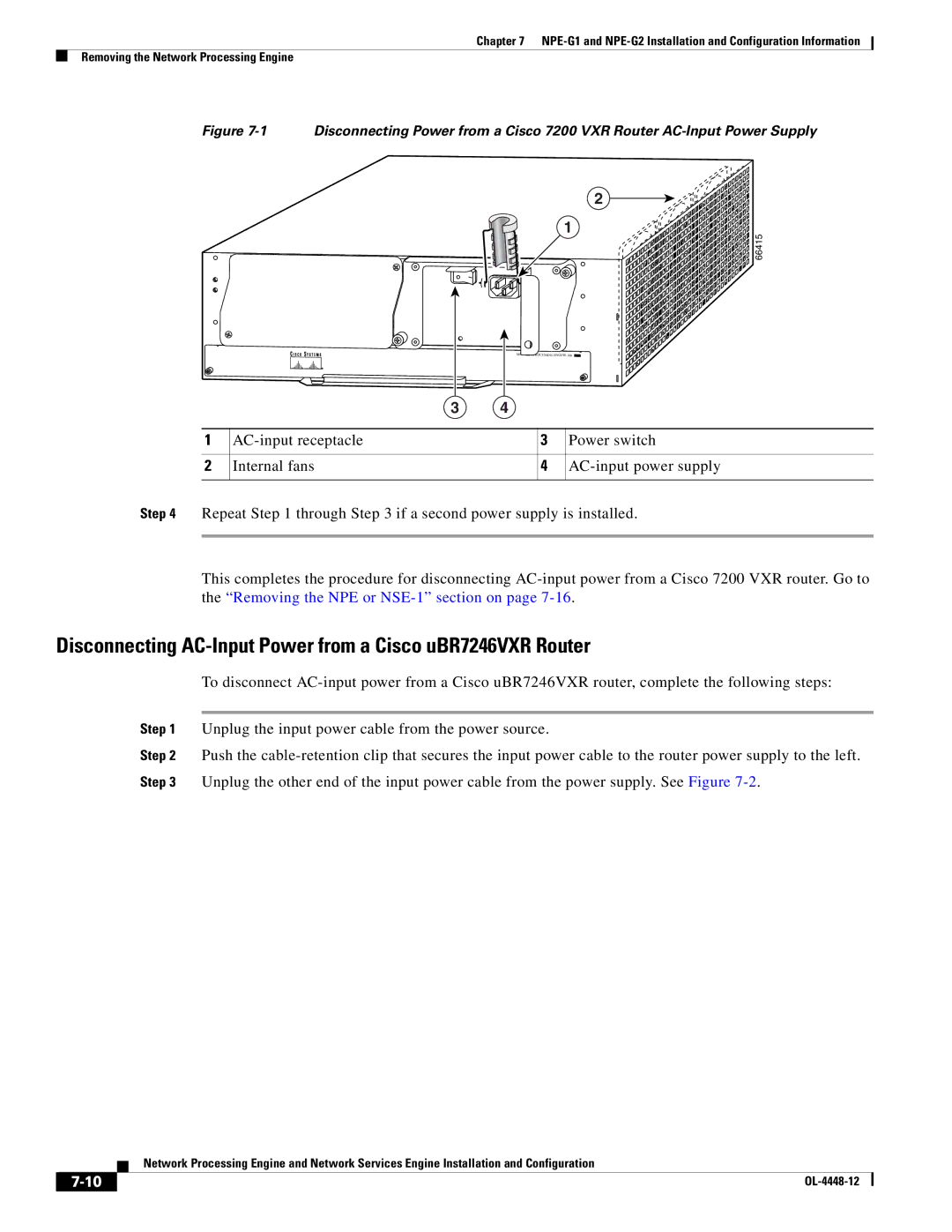 Cisco Systems NPE-225, NPE-175 manual Disconnecting AC-Input Power from a Cisco uBR7246VXR Router 