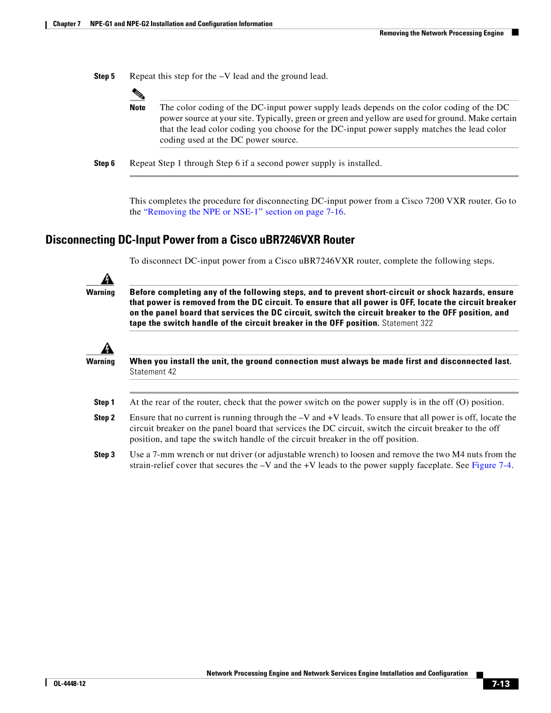 Cisco Systems NPE-175, NPE-225 manual Disconnecting DC-Input Power from a Cisco uBR7246VXR Router 