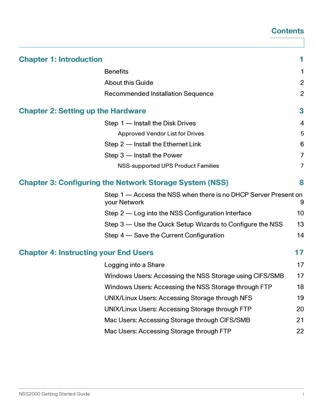 Cisco Systems NSS2000 Series manual Contents Introduction 