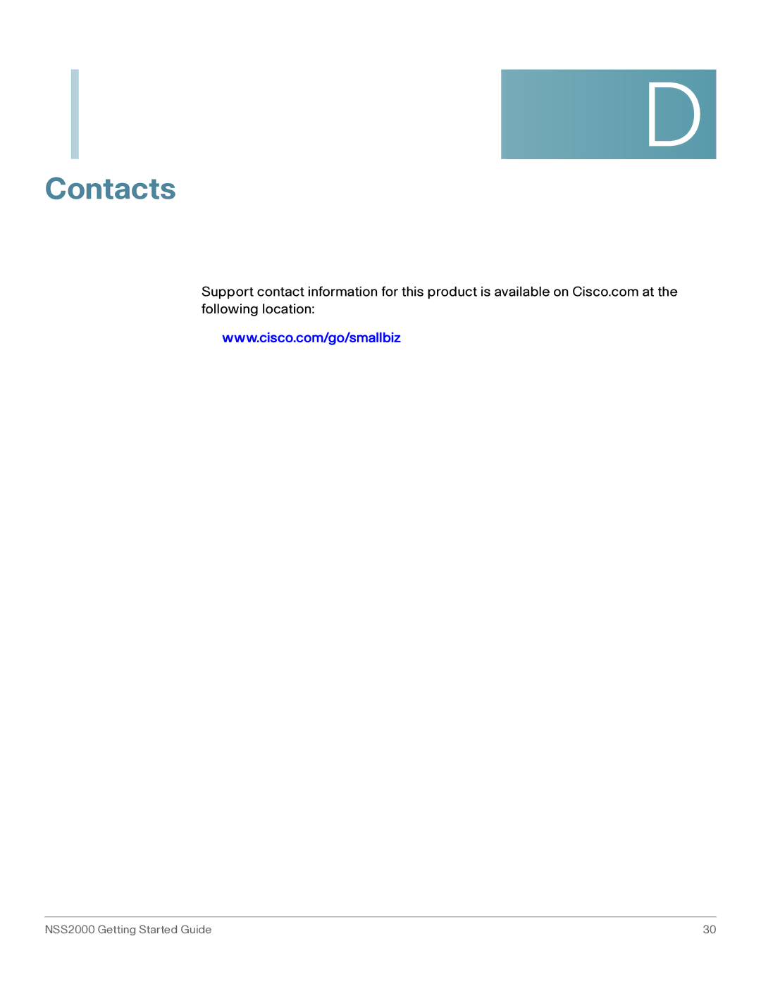 Cisco Systems NSS2000 Series manual Contacts 