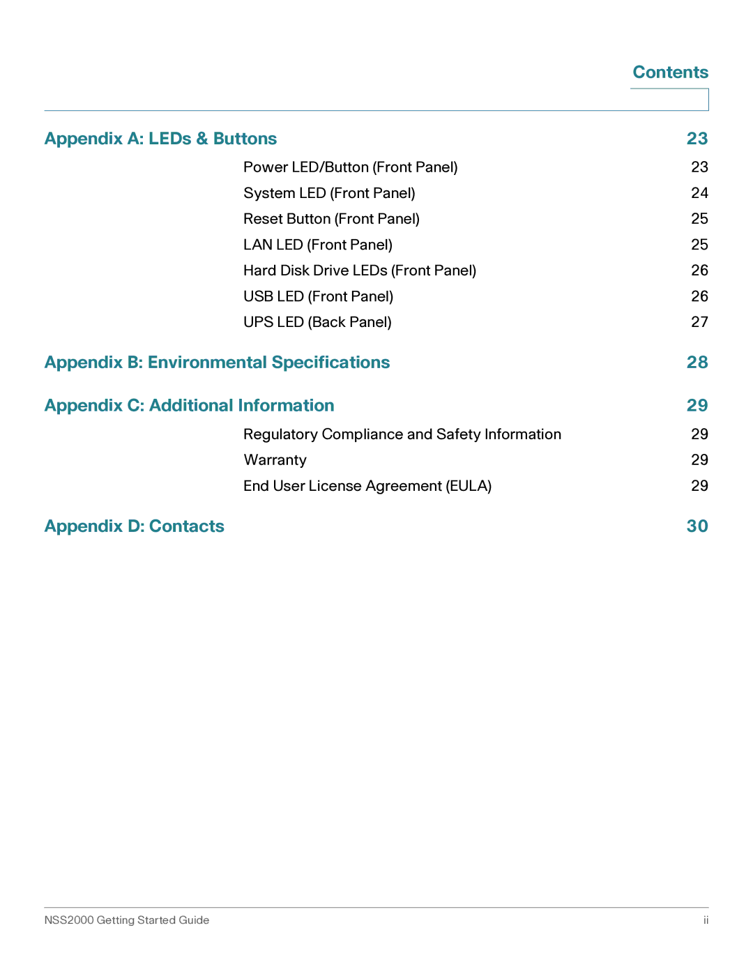 Cisco Systems NSS2000 Series manual Appendix D Contacts 