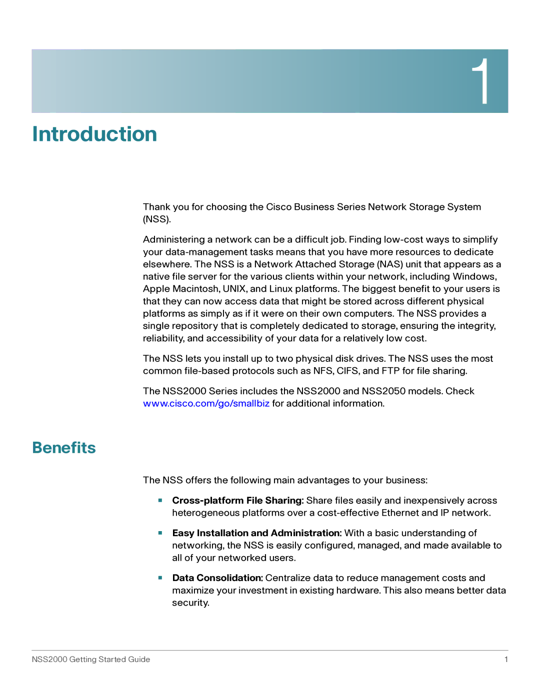 Cisco Systems NSS2000 Series manual Introduction, Benefits 