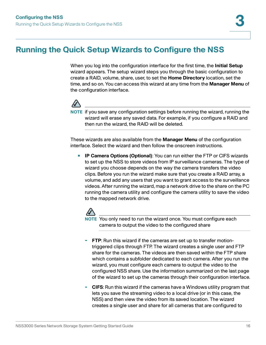 Cisco Systems NSS3000 Series manual Running the Quick Setup Wizards to Configure the NSS 