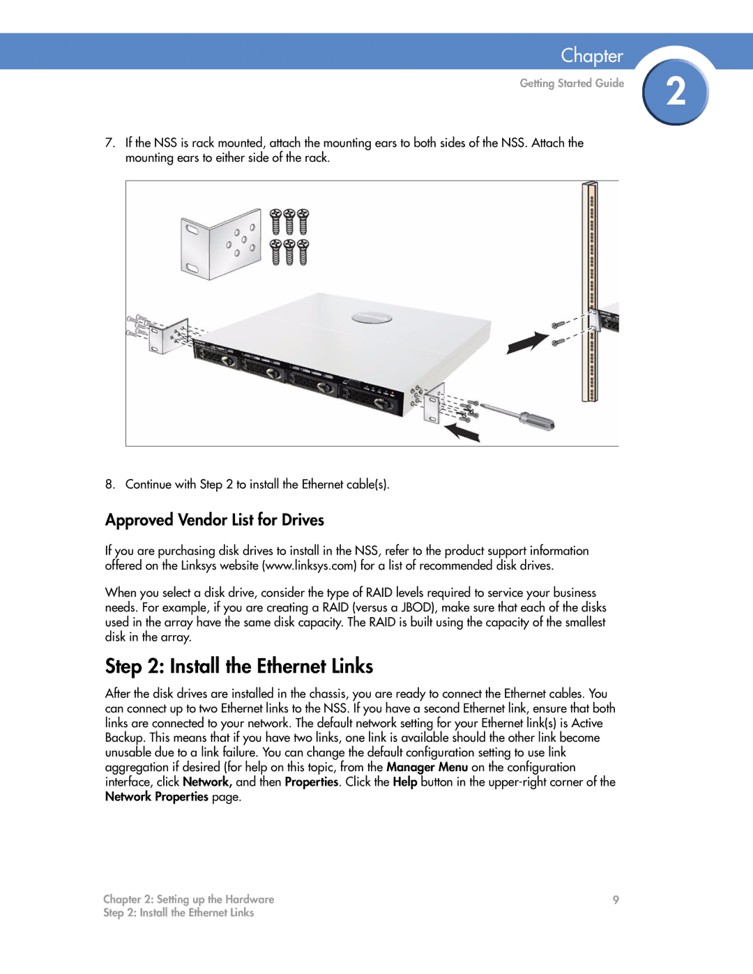 Cisco Systems NSS4000, NSS6000 manual Install the Ethernet Links, Approved Vendor List for Drives 