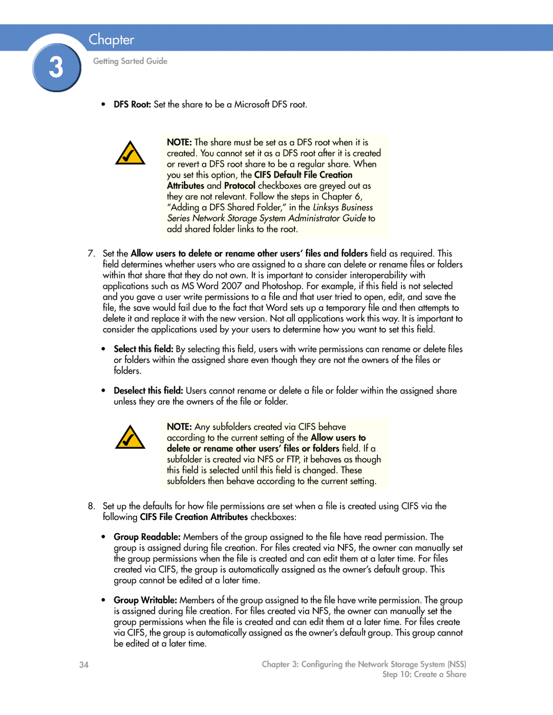 Cisco Systems NSS6000, NSS4000 manual DFS Root Set the share to be a Microsoft DFS root 