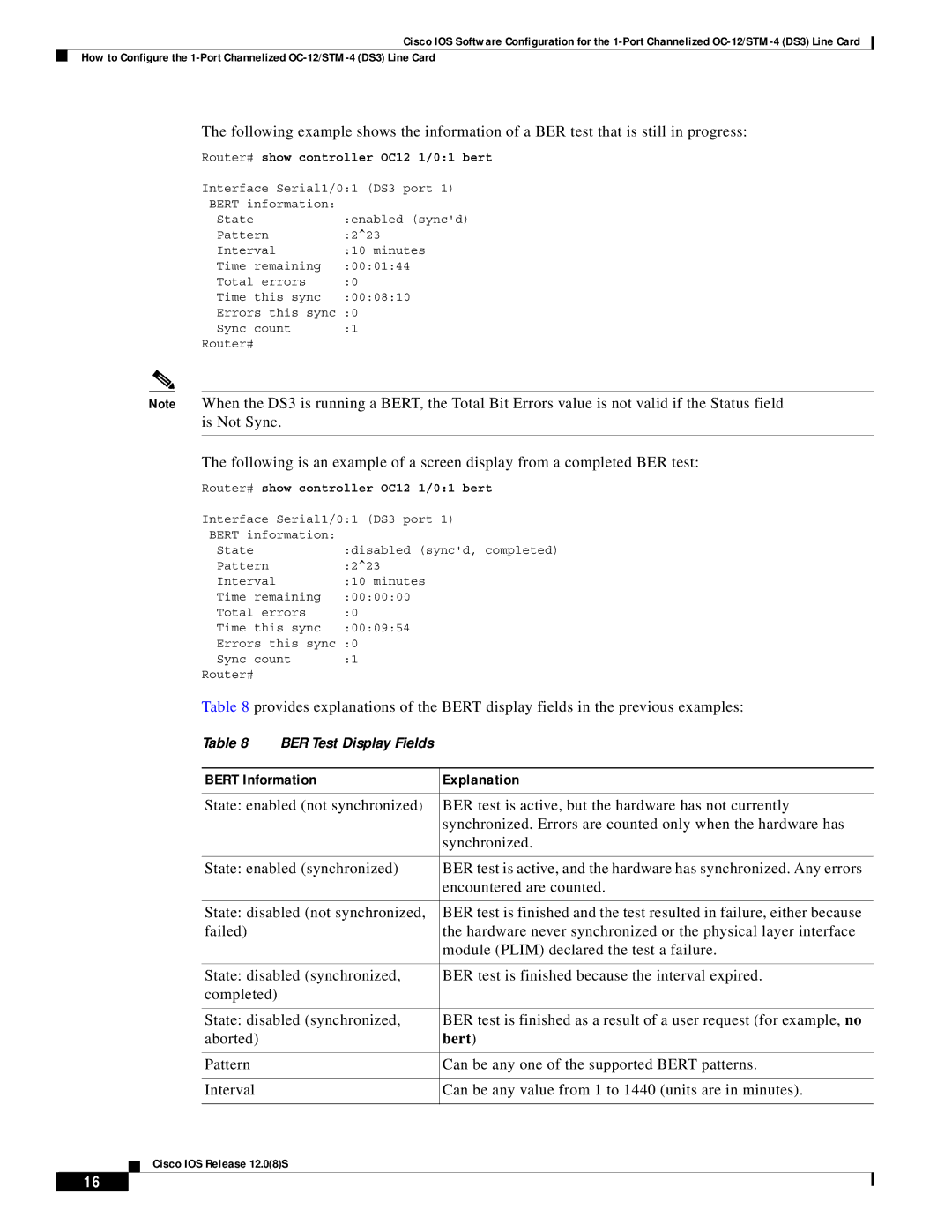 Cisco Systems OC-12/STM-14 manual Bert Information Explanation 