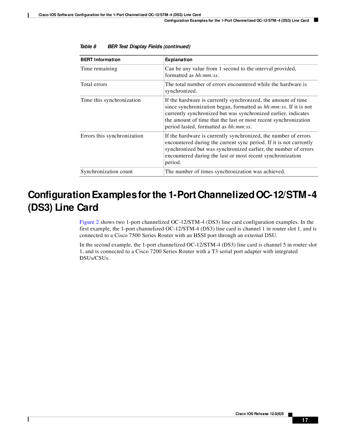 Cisco Systems OC-12/STM-14 manual Bert Information Explanation 