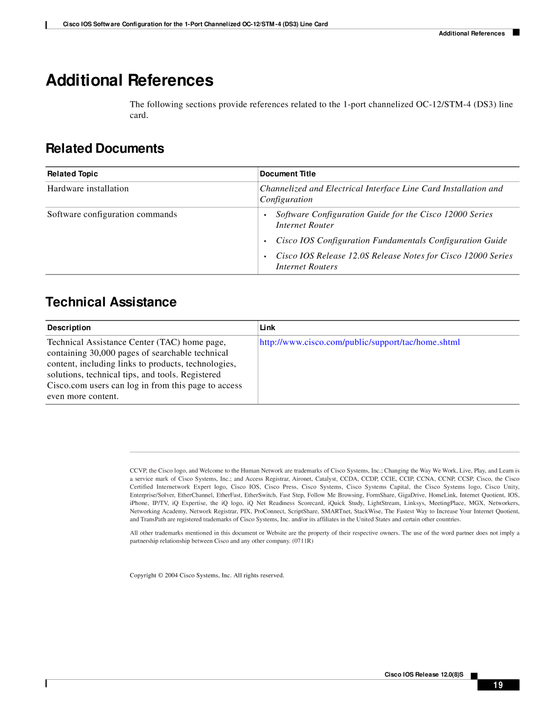 Cisco Systems OC-12/STM-14 manual Related Documents, Technical Assistance, Related Topic Document Title, Description Link 