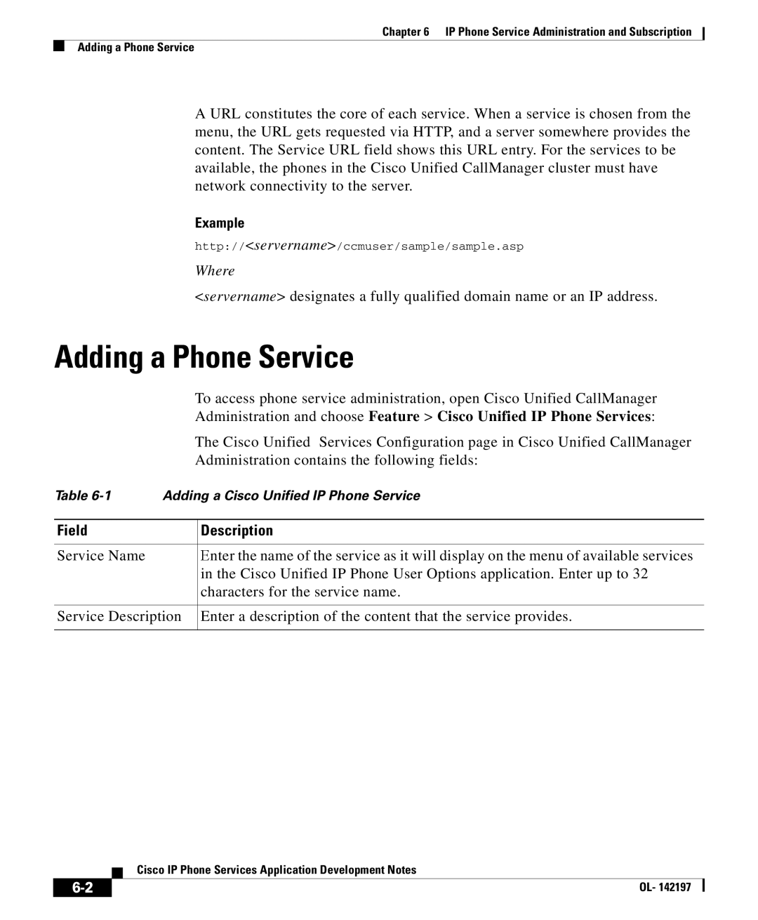 Cisco Systems OL- 142197 user service Adding a Phone Service, Example 