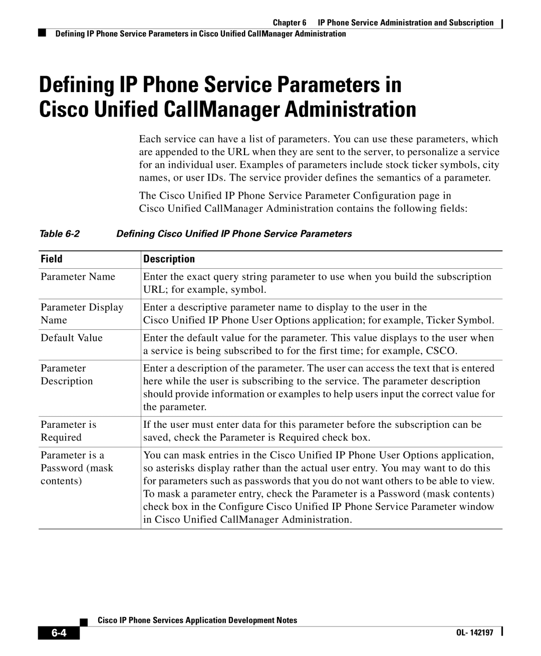 Cisco Systems OL- 142197 user service Cisco Unified IP Phone Service Parameter Configuration 