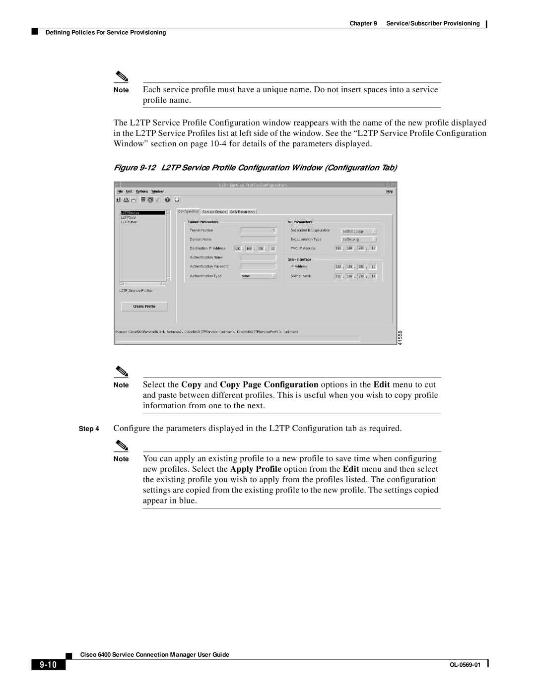 Cisco Systems OL-0569-01 manual 12 L2TP Service Proﬁle Conﬁguration Window Conﬁguration Tab 