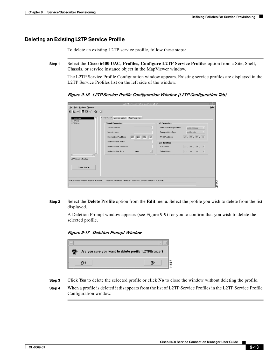 Cisco Systems OL-0569-01 manual Deleting an Existing L2TP Service Profile, Deletion Prompt Window 