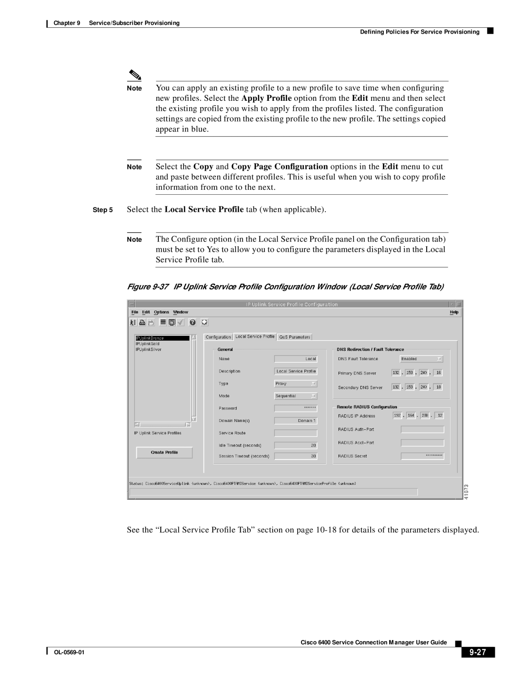 Cisco Systems OL-0569-01 manual Select the Local Service Profile tab when applicable 