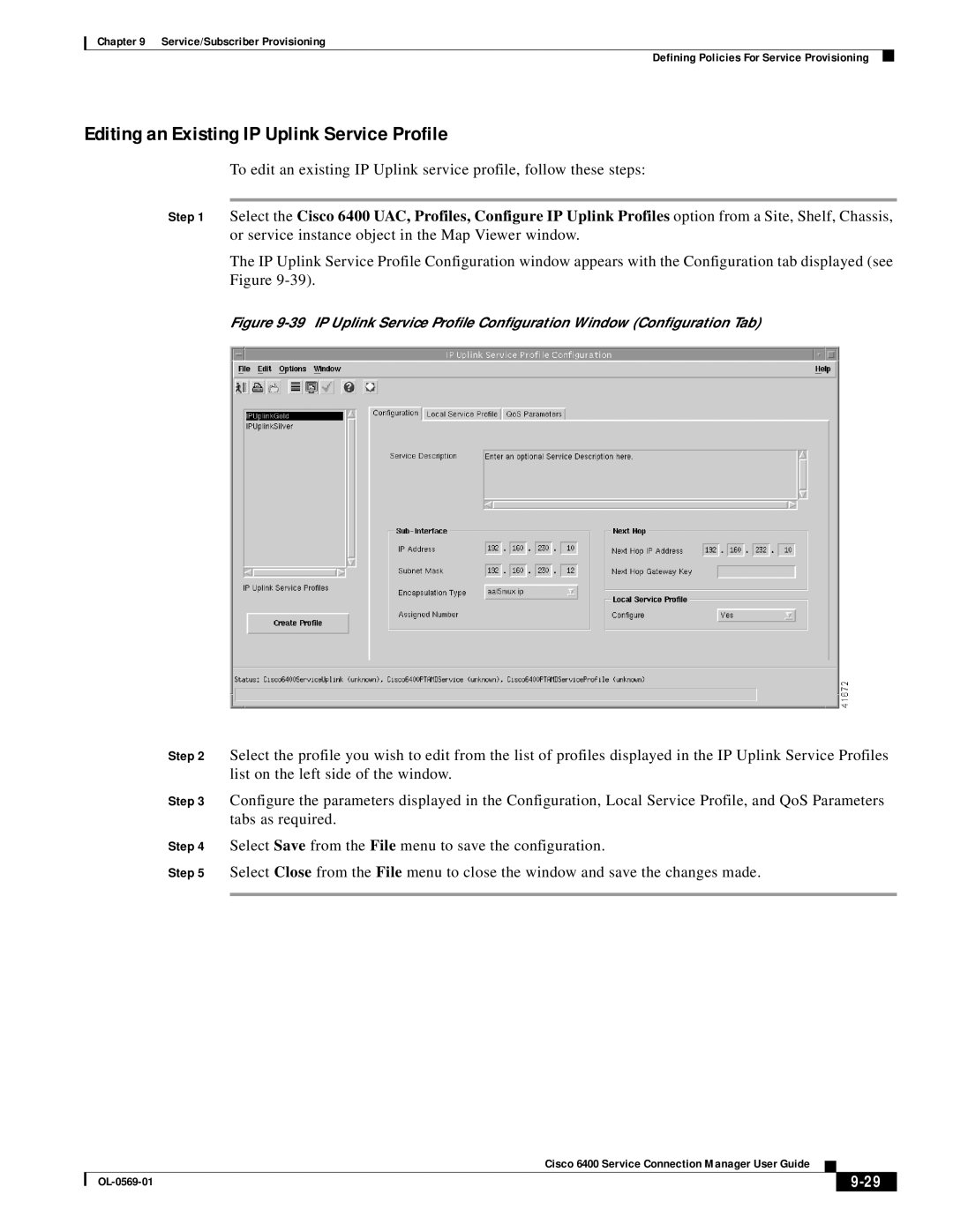 Cisco Systems OL-0569-01 manual Editing an Existing IP Uplink Service Profile 