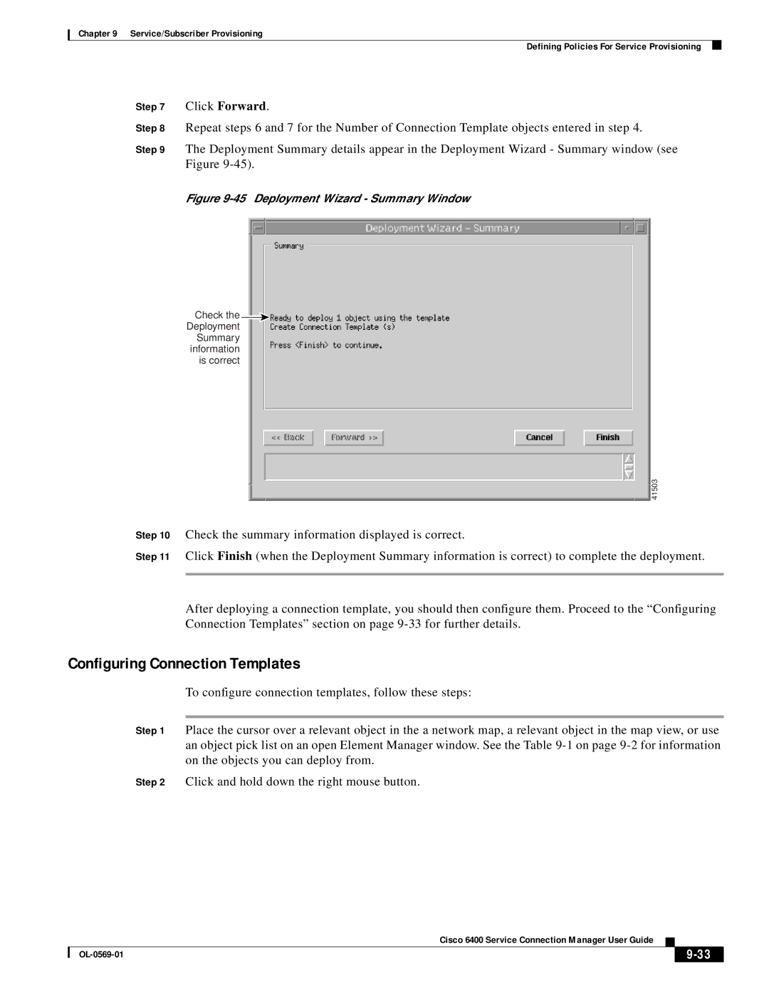 Cisco Systems OL-0569-01 manual Configuring Connection Templates, Deployment Wizard Summary Window 