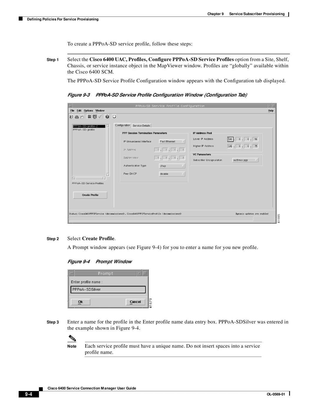 Cisco Systems OL-0569-01 manual Select Create Profile, PPPoA-SD Service Proﬁle Conﬁguration Window Conﬁguration Tab 