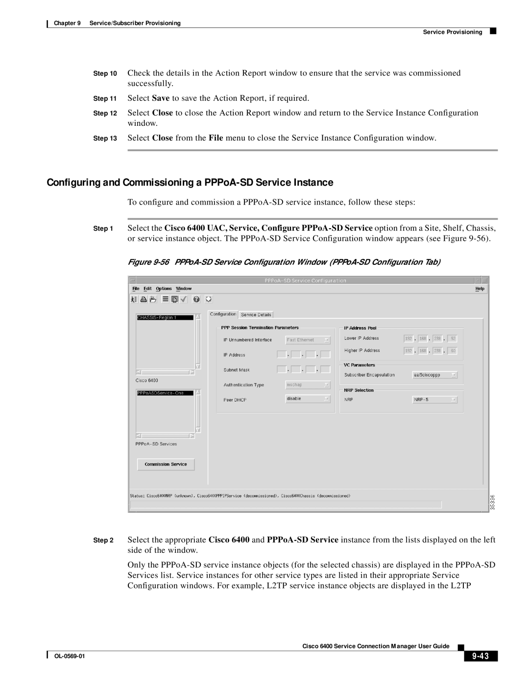 Cisco Systems OL-0569-01 manual Configuring and Commissioning a PPPoA-SD Service Instance 