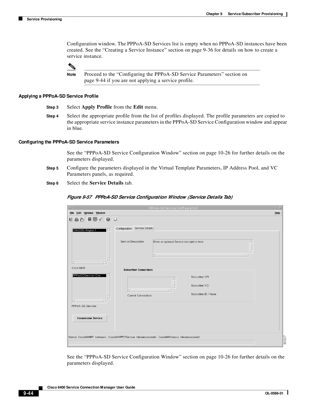 Cisco Systems OL-0569-01 manual Applying a PPPoA-SD Service Profile, Configuring the PPPoA-SD Service Parameters 