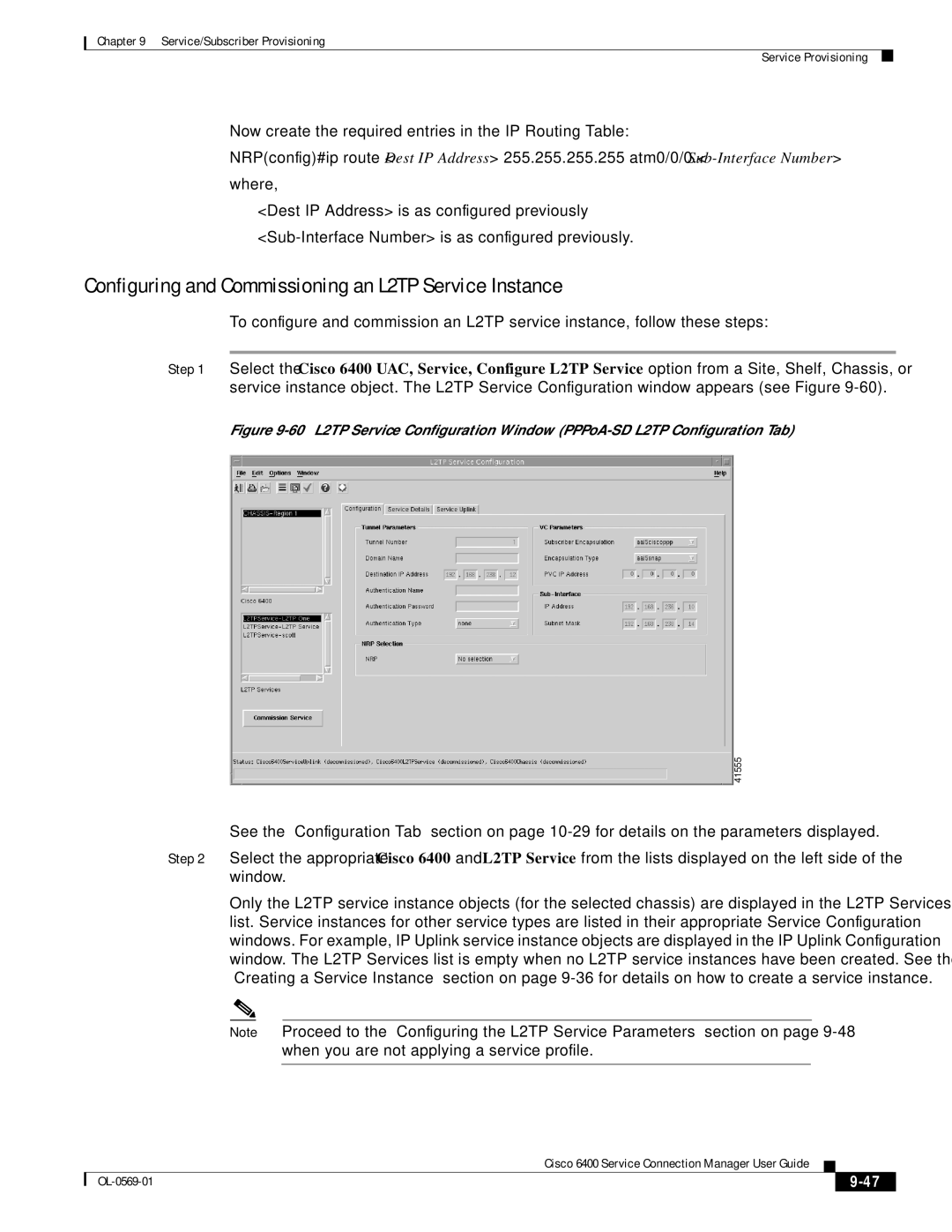 Cisco Systems OL-0569-01 manual Configuring and Commissioning an L2TP Service Instance 