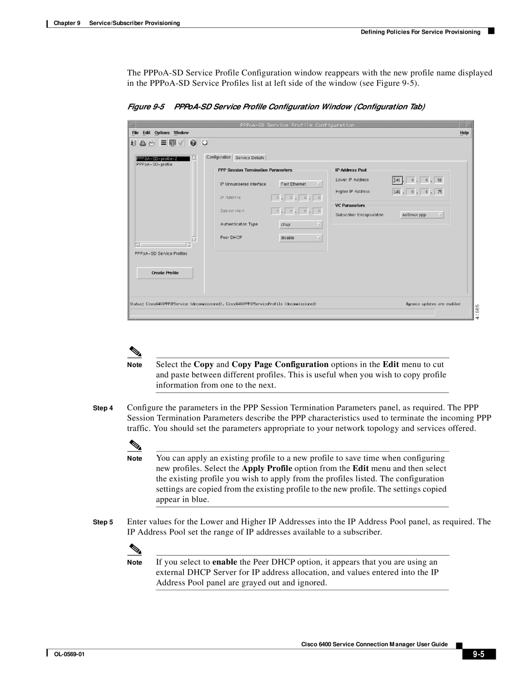 Cisco Systems OL-0569-01 manual PPPoA-SD Service Proﬁle Conﬁguration Window Conﬁguration Tab 