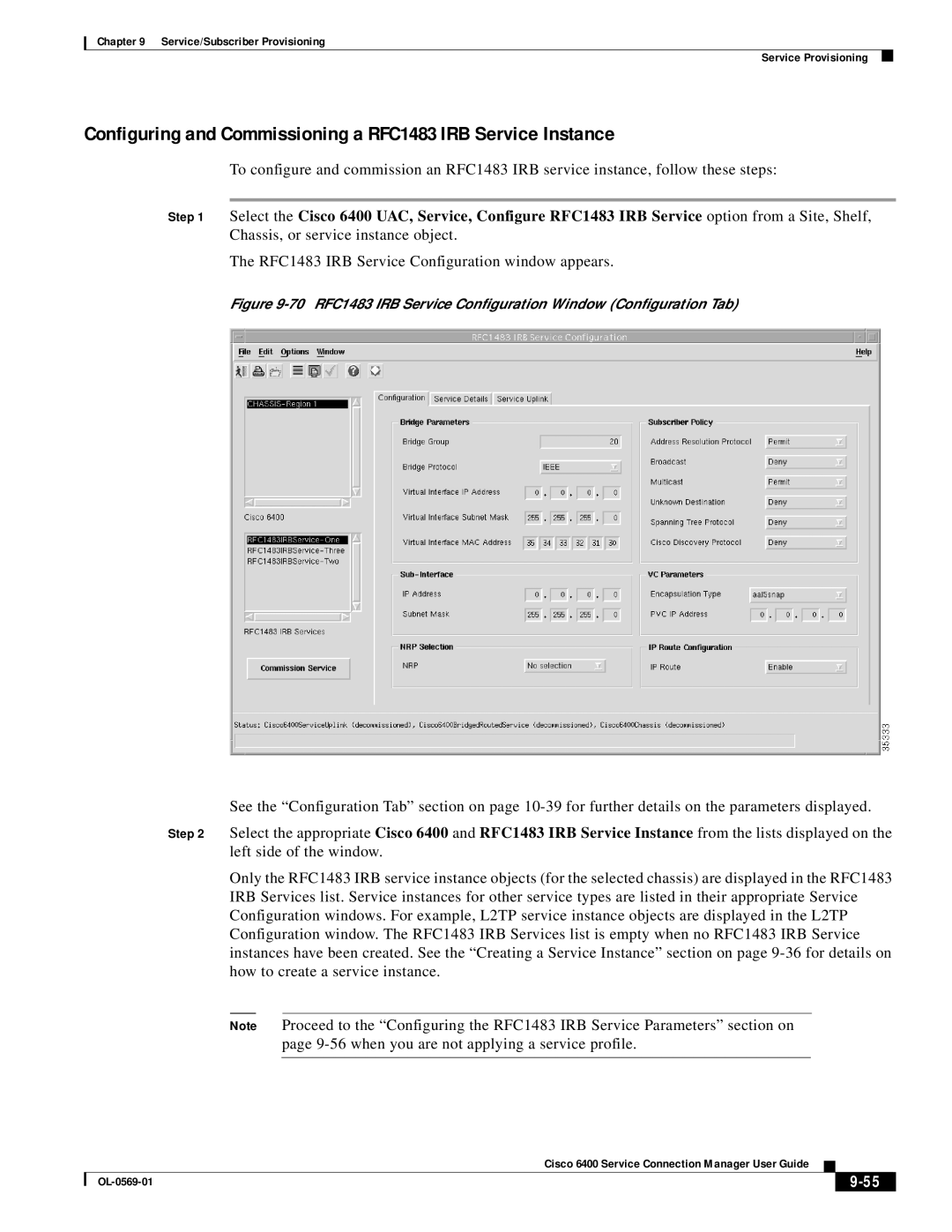 Cisco Systems OL-0569-01 manual Configuring and Commissioning a RFC1483 IRB Service Instance 