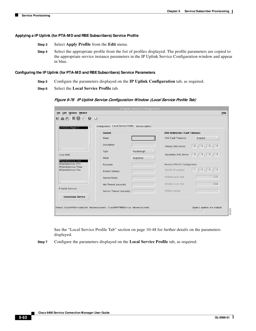 Cisco Systems OL-0569-01 manual Select the Local Service Profile tab 