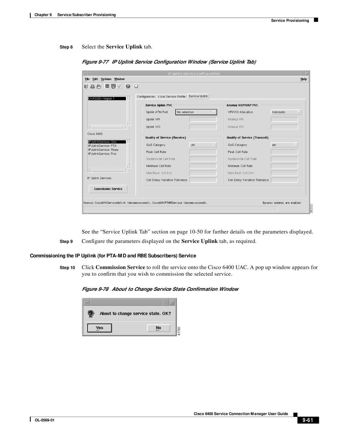 Cisco Systems OL-0569-01 manual IP Uplink Service Conﬁguration Window Service Uplink Tab 