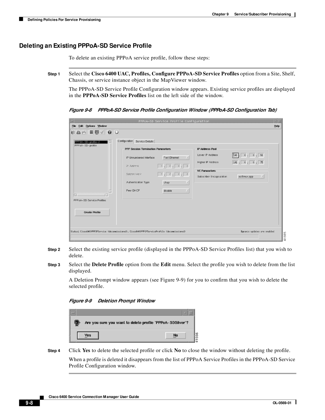 Cisco Systems OL-0569-01 manual Deleting an Existing PPPoA-SD Service Profile, Deletion Prompt Window 