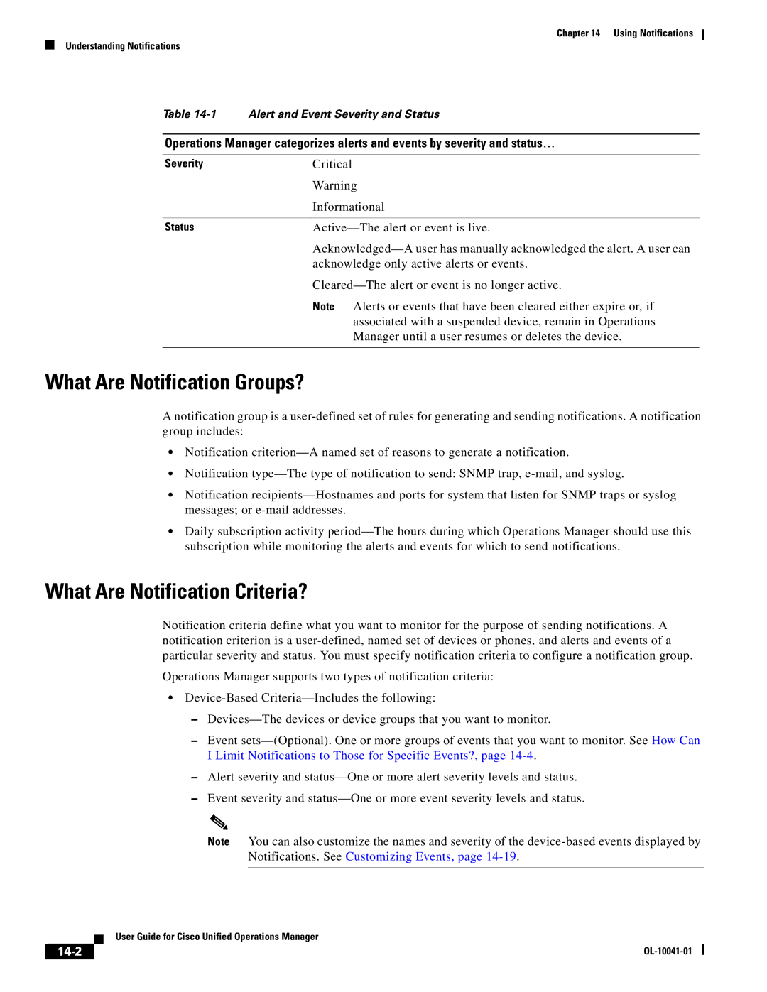 Cisco Systems OL-10041-01 appendix What Are Notification Groups?, What Are Notification Criteria?, 14-2 