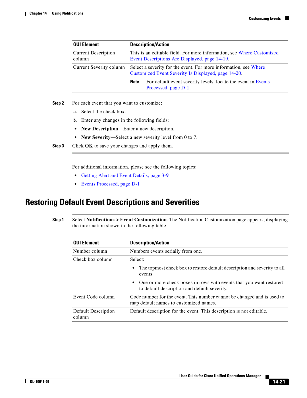 Cisco Systems OL-10041-01 appendix Restoring Default Event Descriptions and Severities, 14-21 