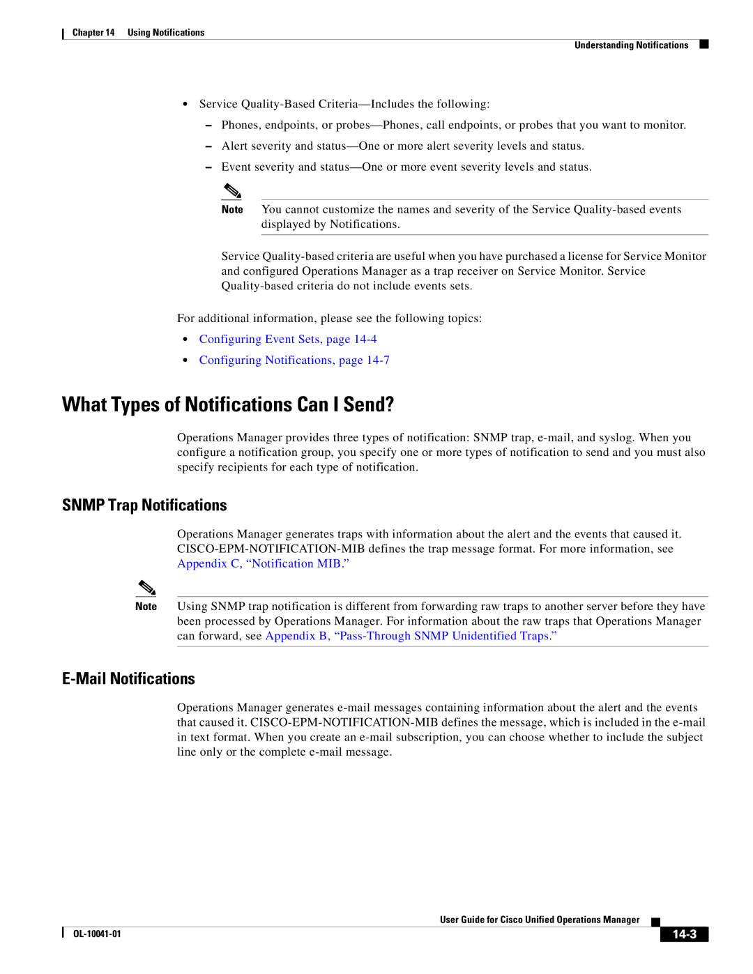 Cisco Systems OL-10041-01 What Types of Notifications Can I Send?, Configuring Event Sets, Configuring Notifications, 14-3 