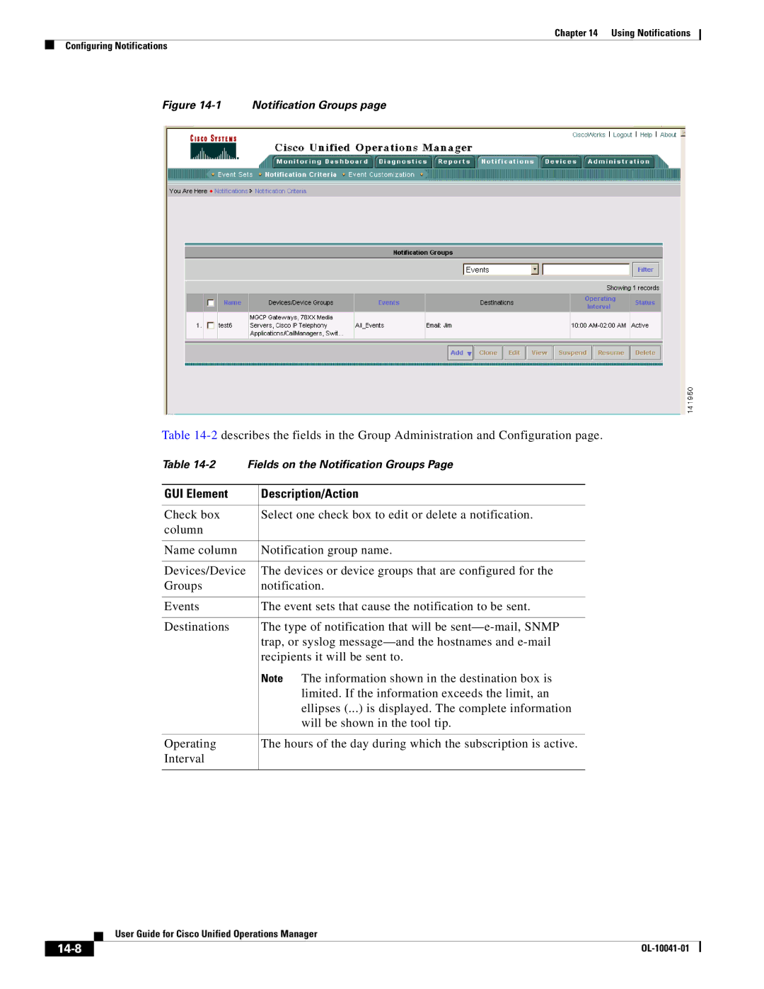 Cisco Systems OL-10041-01 appendix 14-8, Notification Groups 