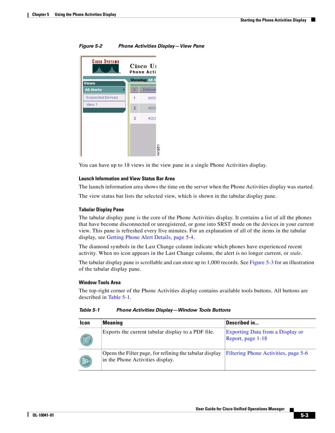 Cisco Systems OL-10041-01 manual Launch Information and View Status Bar Area, Tabular Display Pane, Window Tools Area 