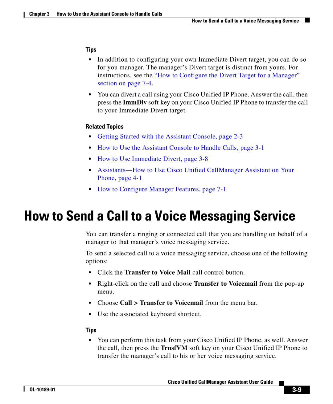 Cisco Systems OL-10189-01 manual How to Send a Call to a Voice Messaging Service 