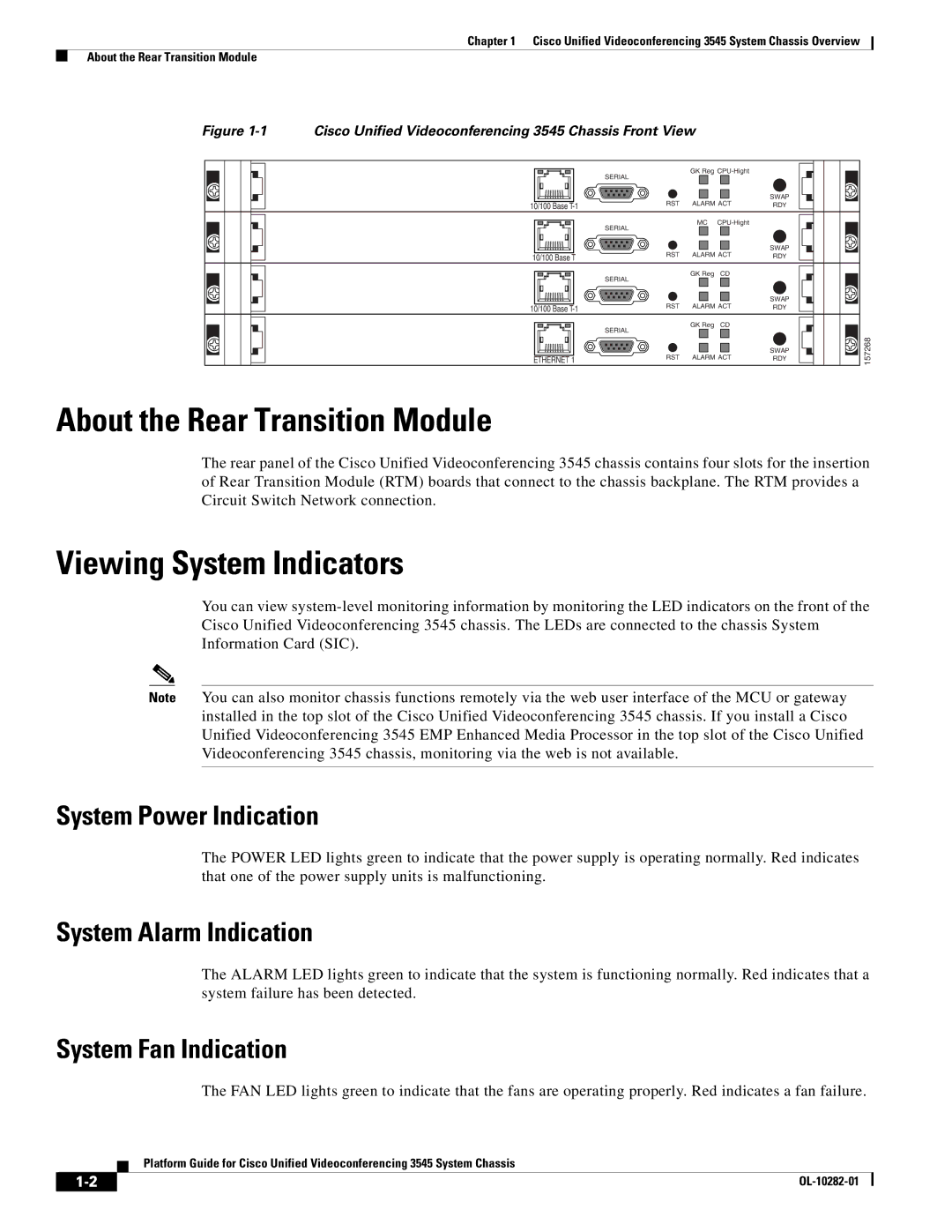 Cisco Systems OL-10282-01 manual System Power Indication, System Alarm Indication, System Fan Indication 