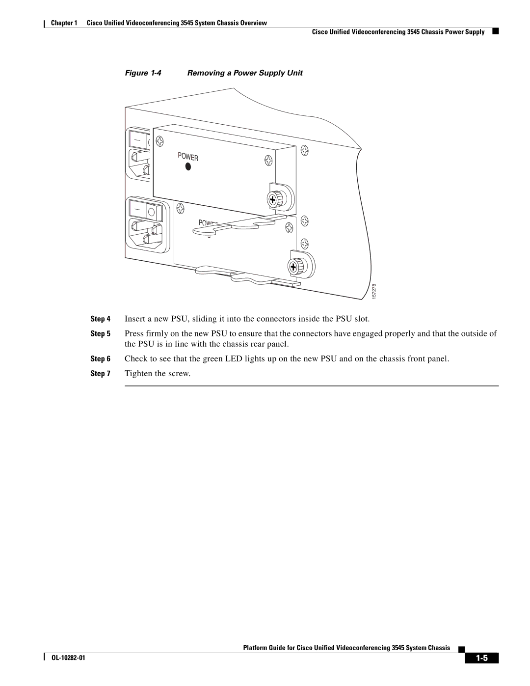 Cisco Systems OL-10282-01 manual PSU is in line with the chassis rear panel, Tighten the screw 