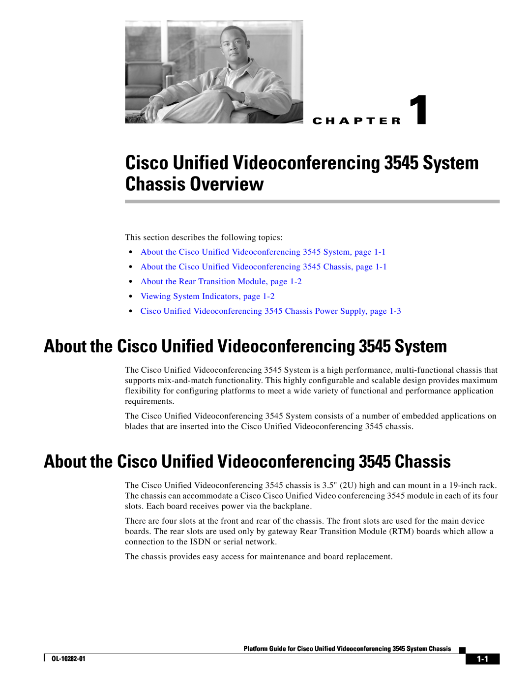 Cisco Systems OL-10282-01 manual Cisco Unified Videoconferencing 3545 System Chassis Overview, C H A P T E R 